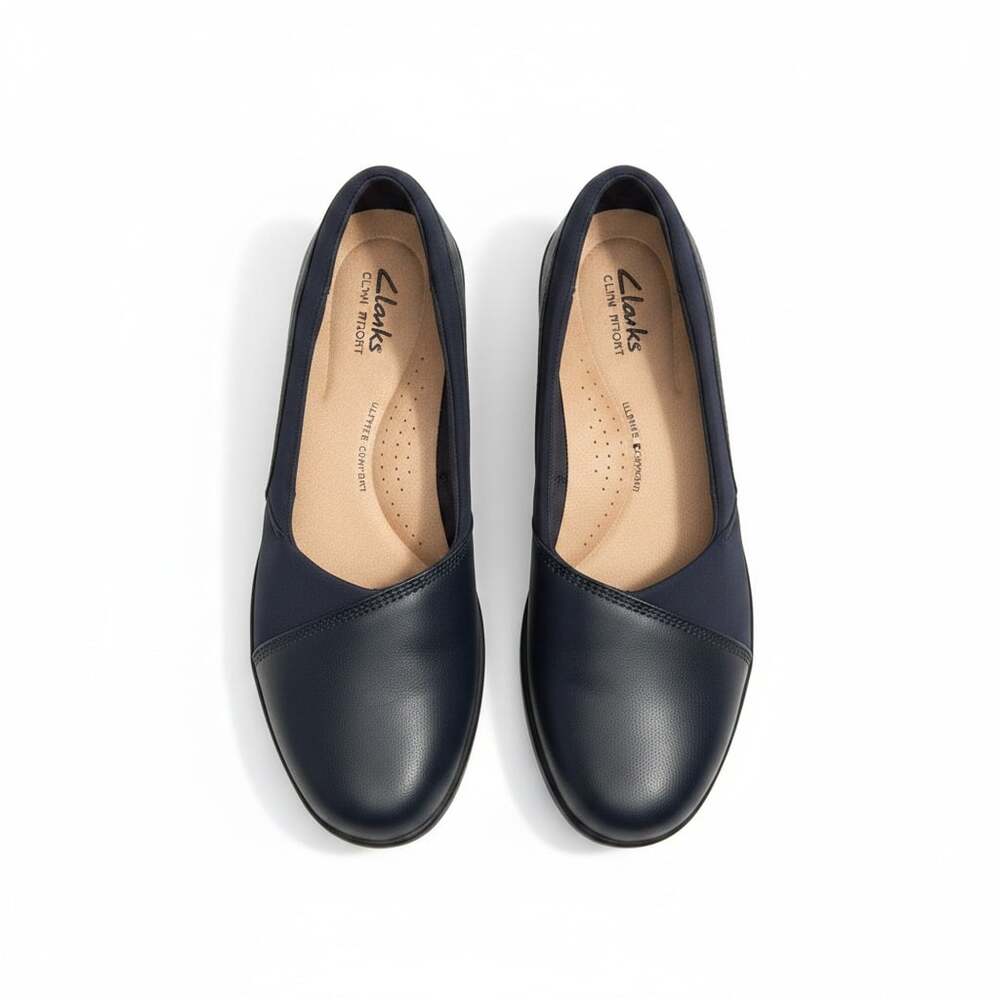 Clarks Collection Navy Wedge Slip-On Shoes Women's Size 7.5